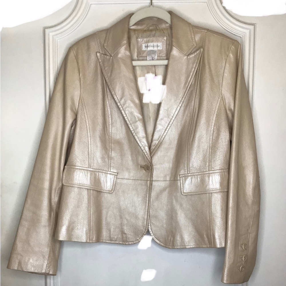 Worthington Pearl Cream Genuine Leather Blazer Jacket